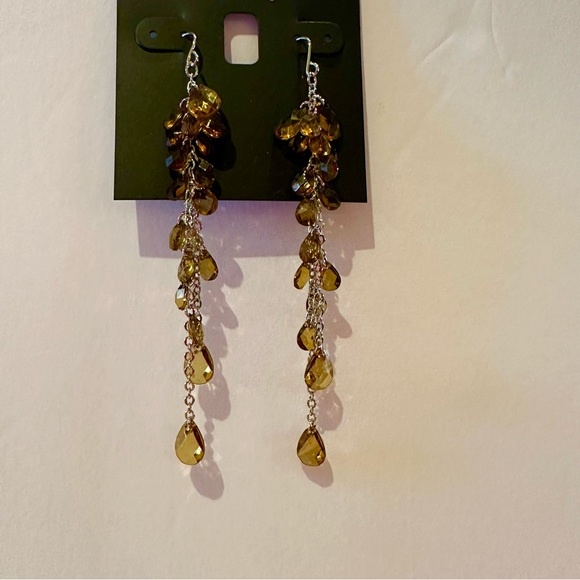 NWT INC Earrings silver tone chain Dangle, long with brown faceted crystal beads - Picture 5 of 7